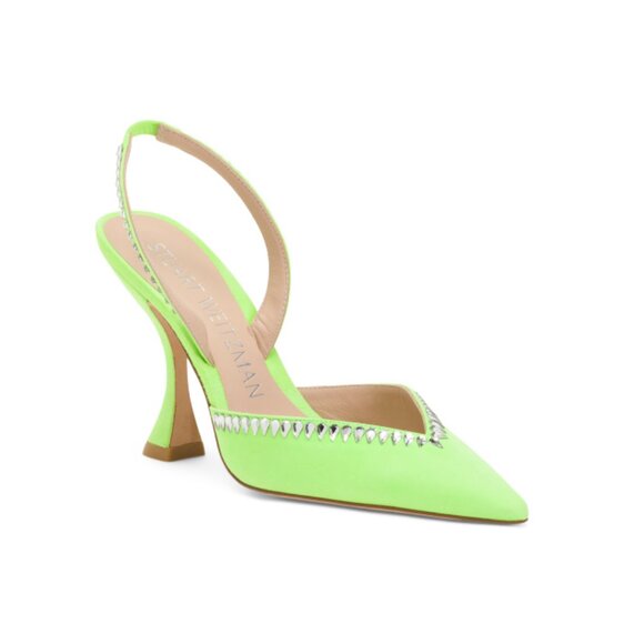 STUART WEITZMAN Shoes - STUART WEITZMAN Chartreuse Made In Spain Suede Xcurve Slingback Pumps